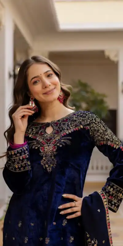 ST 1164 Navy Blue 9000 Velvet Salwar Suit Perfect for Wedding, Party, Family Gatherings, Ethnic Day, Holi – . Best Price ₹2149. Delivery 4-6 Working Days. | Jump Suits, Salwar suit, Designer Suits, Casual Suits, Creative suits, Palazzo Suits, Party Wear Suits, Patiala Suits, Straight Suits
