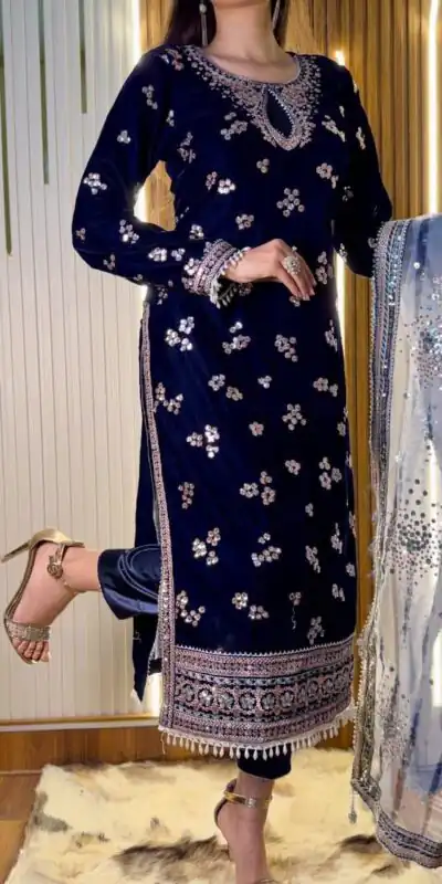 ST 1154 Navy Blue in 9000 Velvet Embroidery Work & Lace Work Salwar Suit . Now at just ₹2049. Delivery 4-6 Working Days. Shop now. | Jump Suits, Salwar suit, Designer Suits, Casual Suits, Creative suits, Palazzo Suits, Party Wear Suits, Patiala Suits, Straight Suits