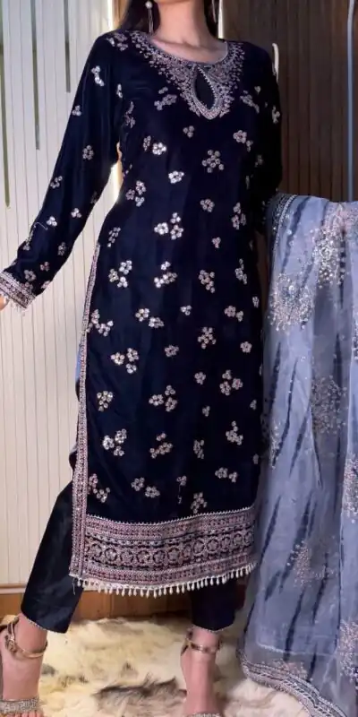 ST 1154 Navy Blue in 9000 Velvet Embroidery Work & Lace Work Salwar Suit . Now at just ₹2049. Delivery 4-6 Working Days. Shop now. | Jump Suits, Salwar suit, Designer Suits, Casual Suits, Creative suits, Palazzo Suits, Party Wear Suits, Patiala Suits, Straight Suits