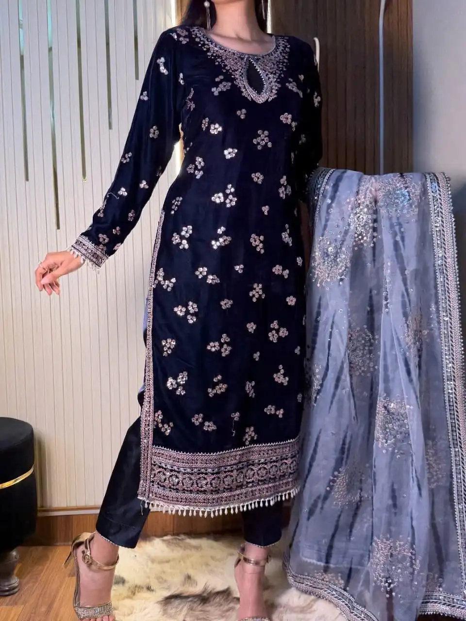 ST 1154 Navy Blue in 9000 Velvet Embroidery Work & Lace Work Salwar Suit . Now at just ₹2049. Delivery 4-6 Working Days. Shop now. | Jump Suits, Salwar suit, Designer Suits, Casual Suits, Creative suits, Palazzo Suits, Party Wear Suits, Patiala Suits, Straight Suits