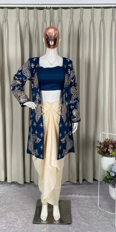 BE 450 Navy Blue French Crape Dhoti SuitPerfect for Wedding, Party, Makar Sankranti, Pongal, Anniversary – . Exclusive Offer ₹1999. Delivery 4-6 Working Da | Jump Suits, Straight Suits, Salwar suit, Designer Suits, Casual Suits, Creative suits, Palazzo Suits, Party Wear Suits, Patiala Suits