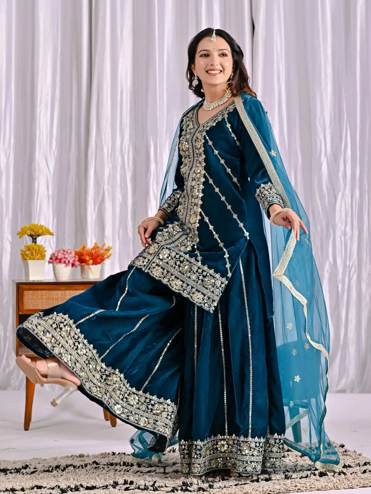 ND 5053 Navy Blue Viscous Velvet Salwar Suit with Embroidery Work. Grab it for ₹2449. Delivery 4-6 Working Days. Shop now. | Jump Suits, Salwar suit, Designer Suits, Casual Suits, Creative suits, Palazzo Suits, Party Wear Suits, Patiala Suits, Straight Suits