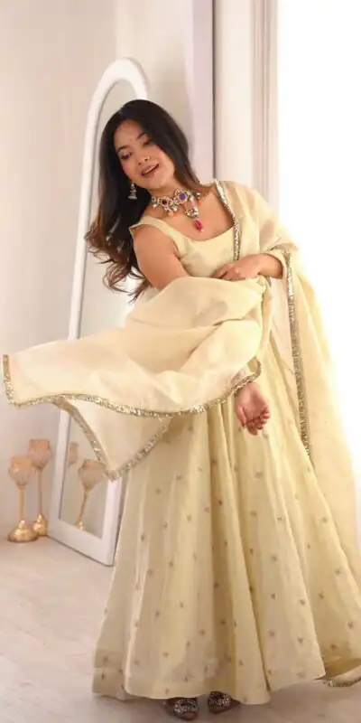 SRK 5325 Off White in Cosmos Embroidery Work & Lace Work Salwar Suit Gold. Available at ₹2099 only. Delivery 4-6 Working Days. Shop now. | Jump Suits, Salwar suit, Designer Suits, Casual Suits, Creative suits, Palazzo Suits, Party Wear Suits, Patiala Suits, Straight Suits