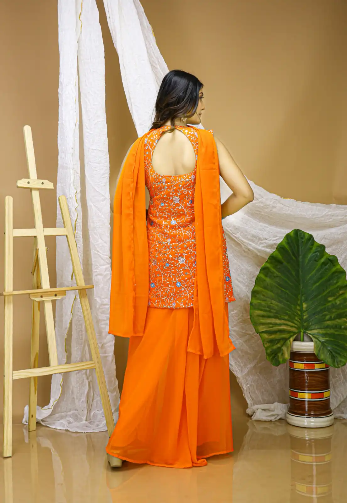 Orange Georgette Embroidery Work Salwar Suit - Image 4