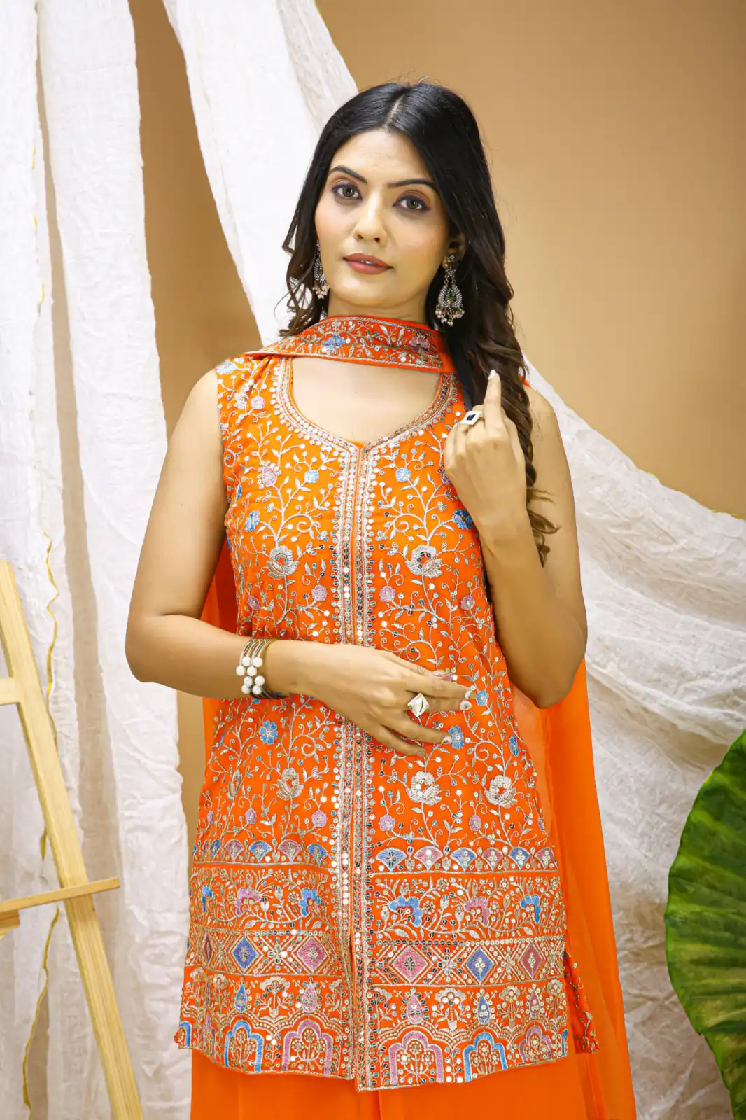 Orange Georgette Embroidery Work Salwar Suit - Image 5