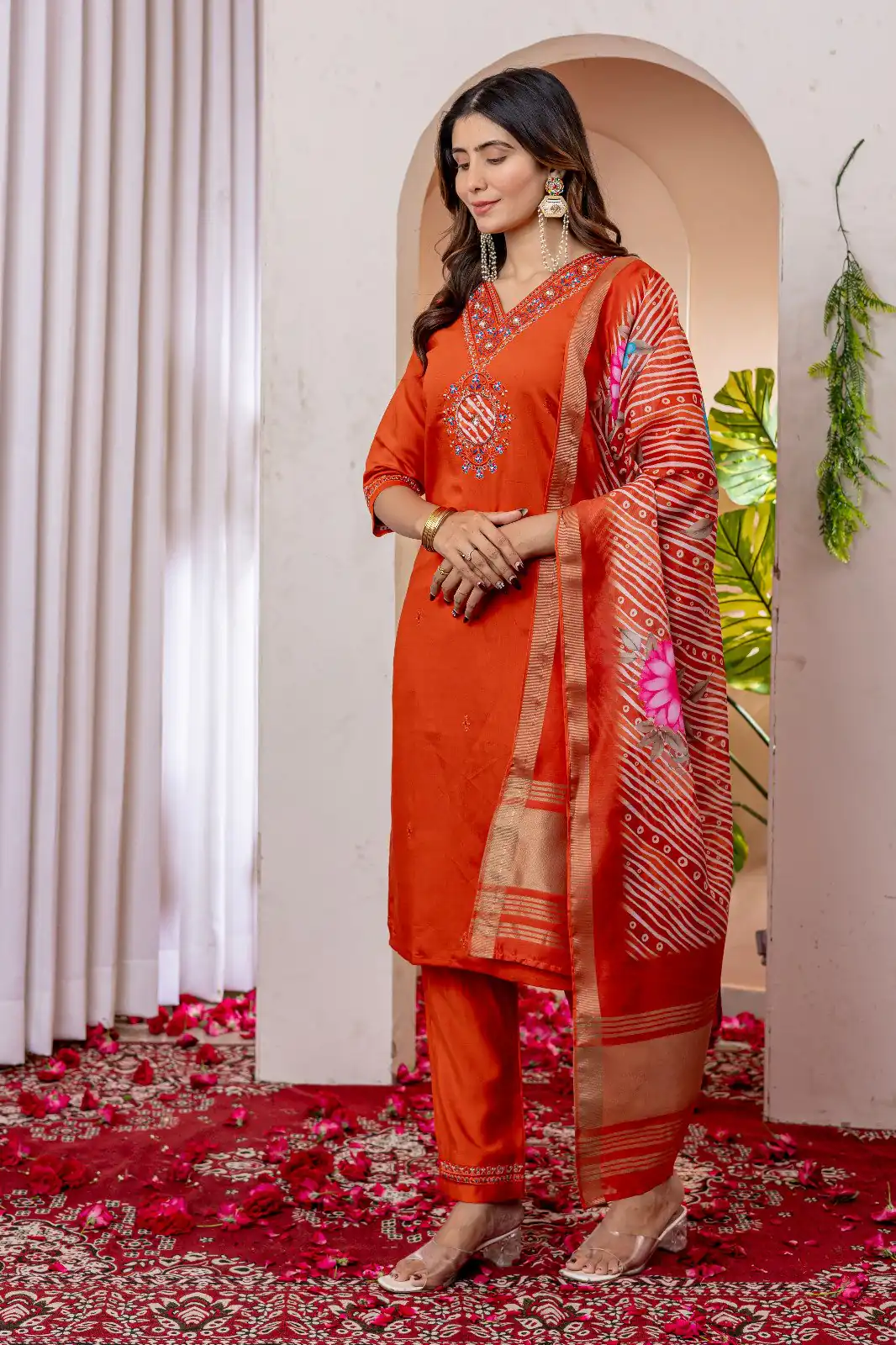 DIVA 112 Orange Marina Silk Salwar Suit with Embroidery Work. Introductory Price ₹1999. Delivery 4-6 Working Days. Shop now. | Jump Suits, Salwar suit, Designer Suits, Casual Suits, Creative suits, Palazzo Suits, Party Wear Suits, Patiala Suits, Straight Suits
