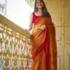 Orange Soft Lilan Slab All Over Weaving Work Saree