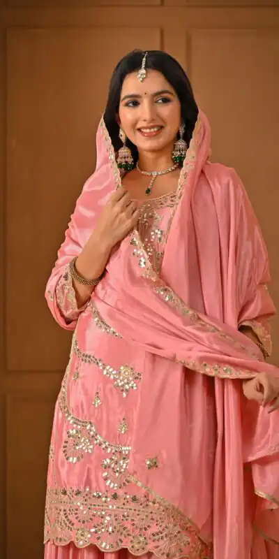 ND 5033 Peach Chinon Silk Salwar Suit with Embroidery Work & Lace Work. Affordable Price ₹2149. Delivery 4-6 Working Days. Shop now. | Jump Suits, Straight Suits, Salwar suit, Designer Suits, Casual Suits, Creative suits, Palazzo Suits, Party Wear Suits, Patiala Suits