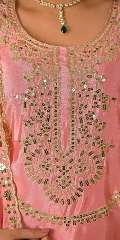 ND 5033 Peach Chinon Silk Salwar Suit with Embroidery Work & Lace Work. Affordable Price ₹2149. Delivery 4-6 Working Days. Shop now. | Jump Suits, Straight Suits, Salwar suit, Designer Suits, Casual Suits, Creative suits, Palazzo Suits, Party Wear Suits, Patiala Suits