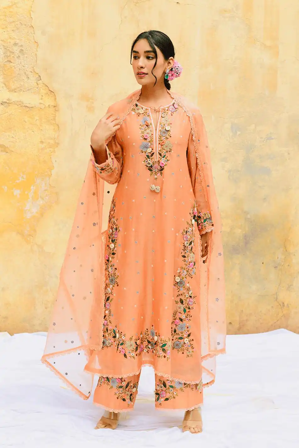 NSR 862 Peach Faux Georgette Slawar Suit with Embroidery Work & Lace Work. Introductory Price ₹2149. Delivery 4-6 Working Days. Shop now. | Jump Suits, Tops & Bottoms, Track Suits, Trendy Wear, Salwar suit, Designer Suits, Casual Suits, Creative suits, Palazzo Suits, Party Wear Suits, Patiala Suits, Straight Suits