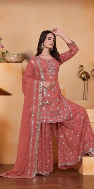 FE 99 Peach Color Fox Georgette Salwar Suit with Embroidery Work. Online Now at just ₹2549. Delivery 4-6 Working Days. Shop now. | Jump Suits, Salwar suit, Designer Suits, Casual Suits, Creative suits, Palazzo Suits, Party Wear Suits, Patiala Suits, Straight Suits