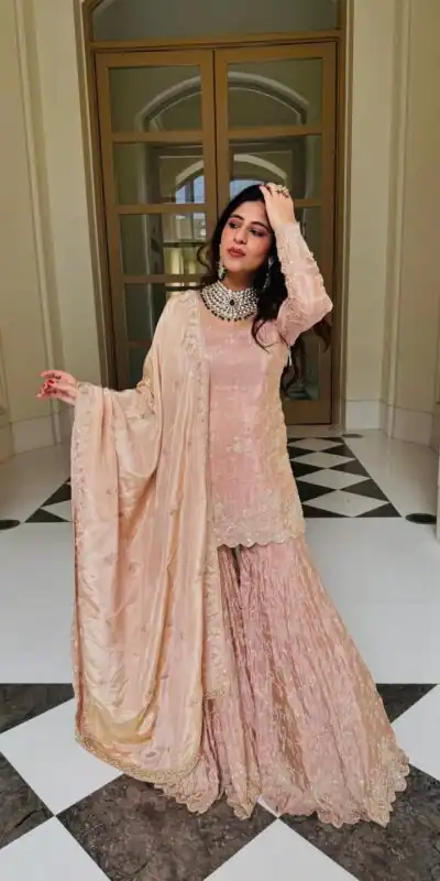 NSR 1704 Peach Color Simar Silk Salwar Suit with Embroidery Work. Now at just ₹2399. Delivery 4-6 Working Days. Shop now. | Jump Suits, Straight Suits, Salwar suit, Designer Suits, Casual Suits, Creative suits, Palazzo Suits, Party Wear Suits, Patiala Suits