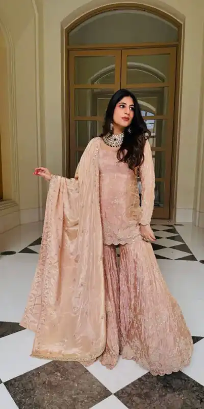 NSR 1704 Peach Color Simar Silk Salwar Suit with Embroidery Work. Now at just ₹2399. Delivery 4-6 Working Days. Shop now. | Jump Suits, Straight Suits, Salwar suit, Designer Suits, Casual Suits, Creative suits, Palazzo Suits, Party Wear Suits, Patiala Suits