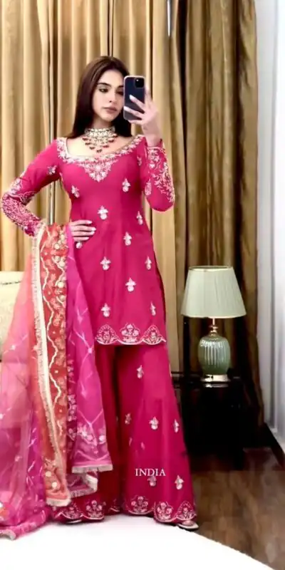 WW 1223 Pink Color Chinon Silk Sawlar Suit with Embroidery Work. Exclusive Offer ₹2099. Delivery 4-6 Working Days. Shop now. | Jump Suits, Salwar suit, Designer Suits, Casual Suits, Creative suits, Palazzo Suits, Party Wear Suits, Patiala Suits, Straight Suits