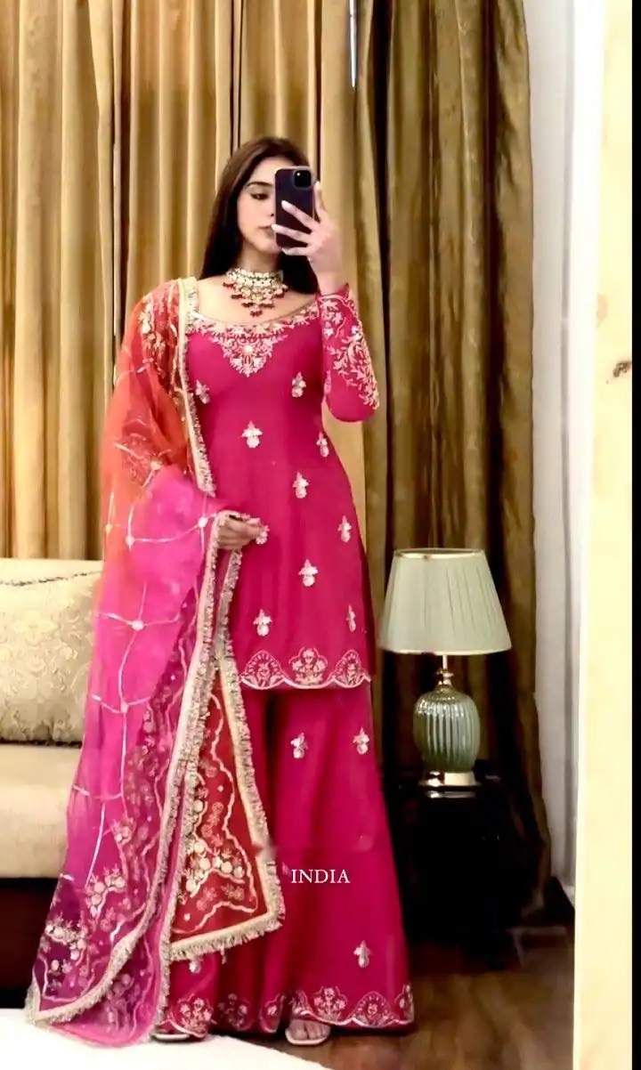 WW 1223 Pink Color Chinon Silk Sawlar Suit with Embroidery Work. Exclusive Offer ₹2099. Delivery 4-6 Working Days. Shop now. | Jump Suits, Salwar suit, Designer Suits, Casual Suits, Creative suits, Palazzo Suits, Party Wear Suits, Patiala Suits, Straight Suits