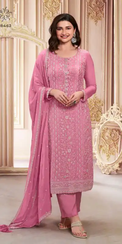 Pink Chinon Zari Embroidery Work Salwar Suit