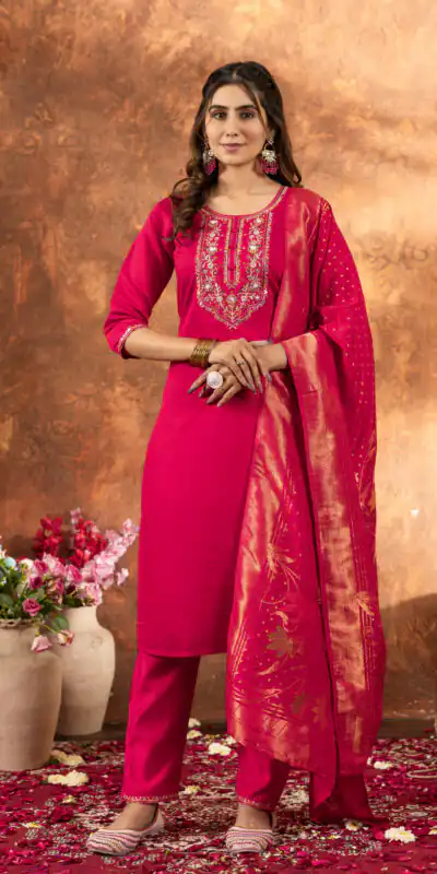 Pink Marina Silk Embroidery Work Salwar Suit