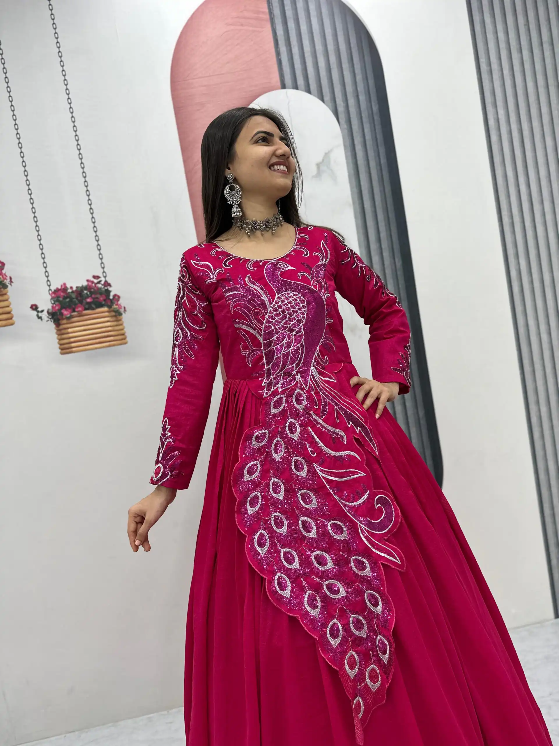 PC 564 Pink Vichitra Silk Gown Perfect for Wedding, Party, Holi, Anniversary, Mehendi –. Grab it for ₹2049. Delivery 4-6 Working Days. Shop now. | Gowns, Bollywood Gowns, Creative Gowns, Designer Gowns, Embroidered Gowns, Party Wear Gowns