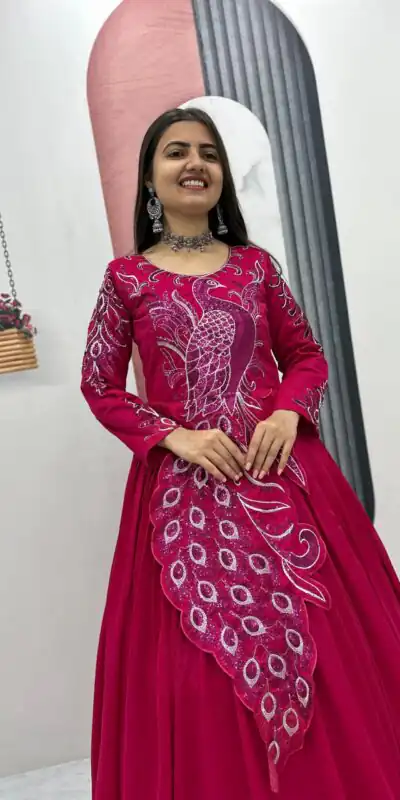 PC 564 Pink Vichitra Silk Gown Perfect for Wedding, Party, Holi, Anniversary, Mehendi –. Grab it for ₹2049. Delivery 4-6 Working Days. Shop now. | Gowns, Bollywood Gowns, Creative Gowns, Designer Gowns, Embroidered Gowns, Party Wear Gowns