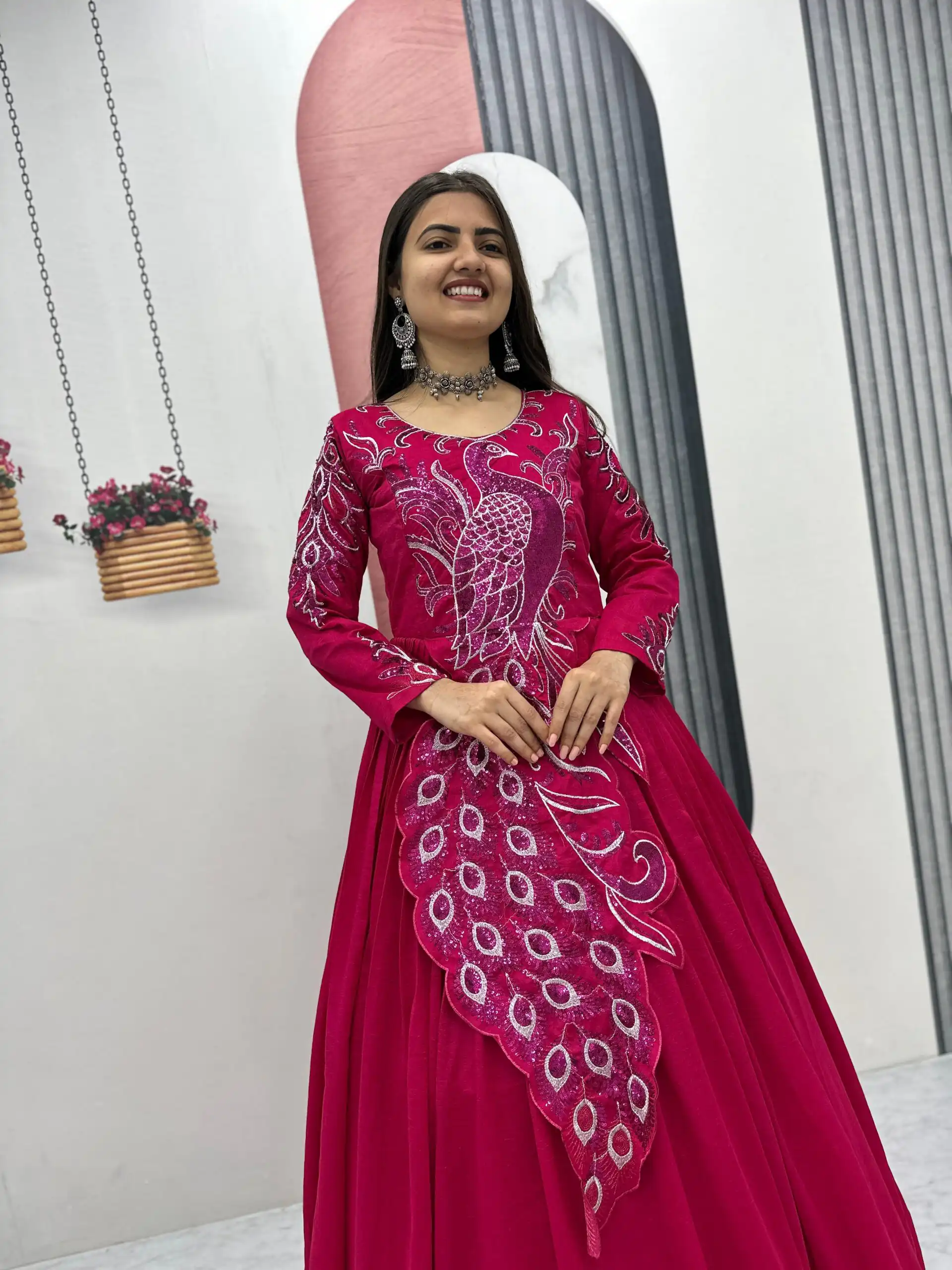 PC 564 Pink Vichitra Silk Gown Perfect for Wedding, Party, Holi, Anniversary, Mehendi –. Grab it for ₹2049. Delivery 4-6 Working Days. Shop now. | Gowns, Bollywood Gowns, Creative Gowns, Designer Gowns, Embroidered Gowns, Party Wear Gowns