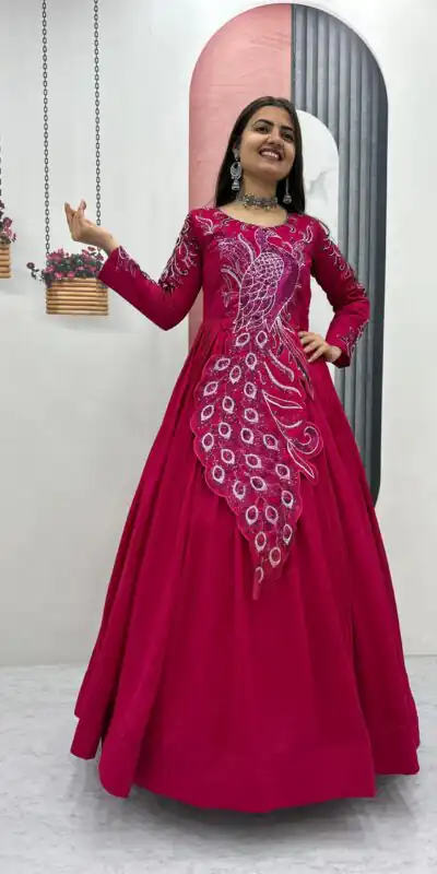 PC 564 Pink Vichitra Silk Gown Perfect for Wedding, Party, Holi, Anniversary, Mehendi –. Grab it for ₹2049. Delivery 4-6 Working Days. Shop now. | Gowns, Bollywood Gowns, Creative Gowns, Designer Gowns, Embroidered Gowns, Party Wear Gowns