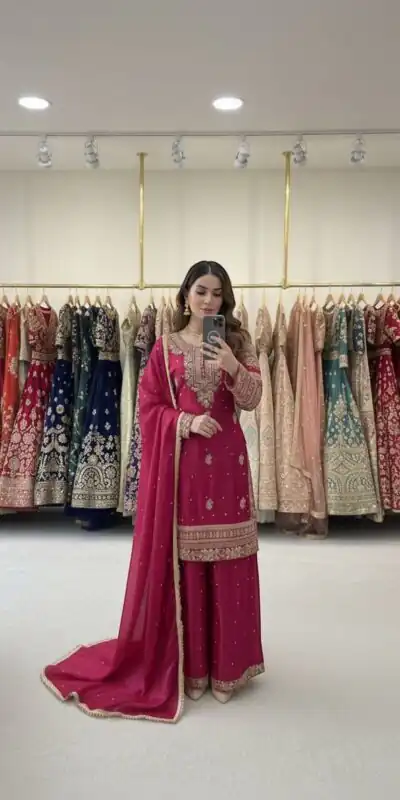 Pink Zimmy Silk Lace Embroidery Work Salwar Suit