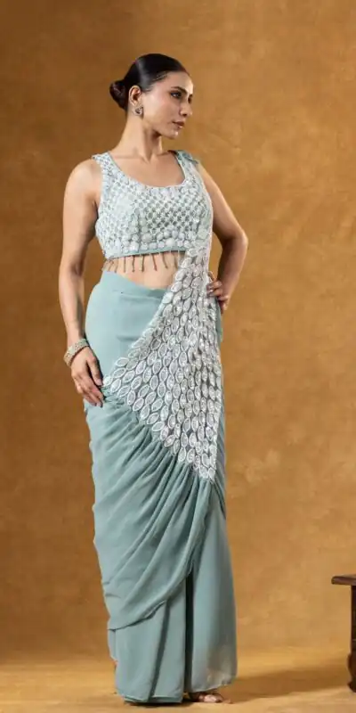 ST 1165 Grey Faux Georgette Saree with Embroidery Work & Sequins Work. Now at just ₹1799. Delivery 4-6 Working Days. Shop now. | Sarees, Bollywood Sarees, Creative Sarees, Designer Sarees, Embroidered Sarees, Ethnic Saree, Modern Digital sarees, Party Wear Sarees