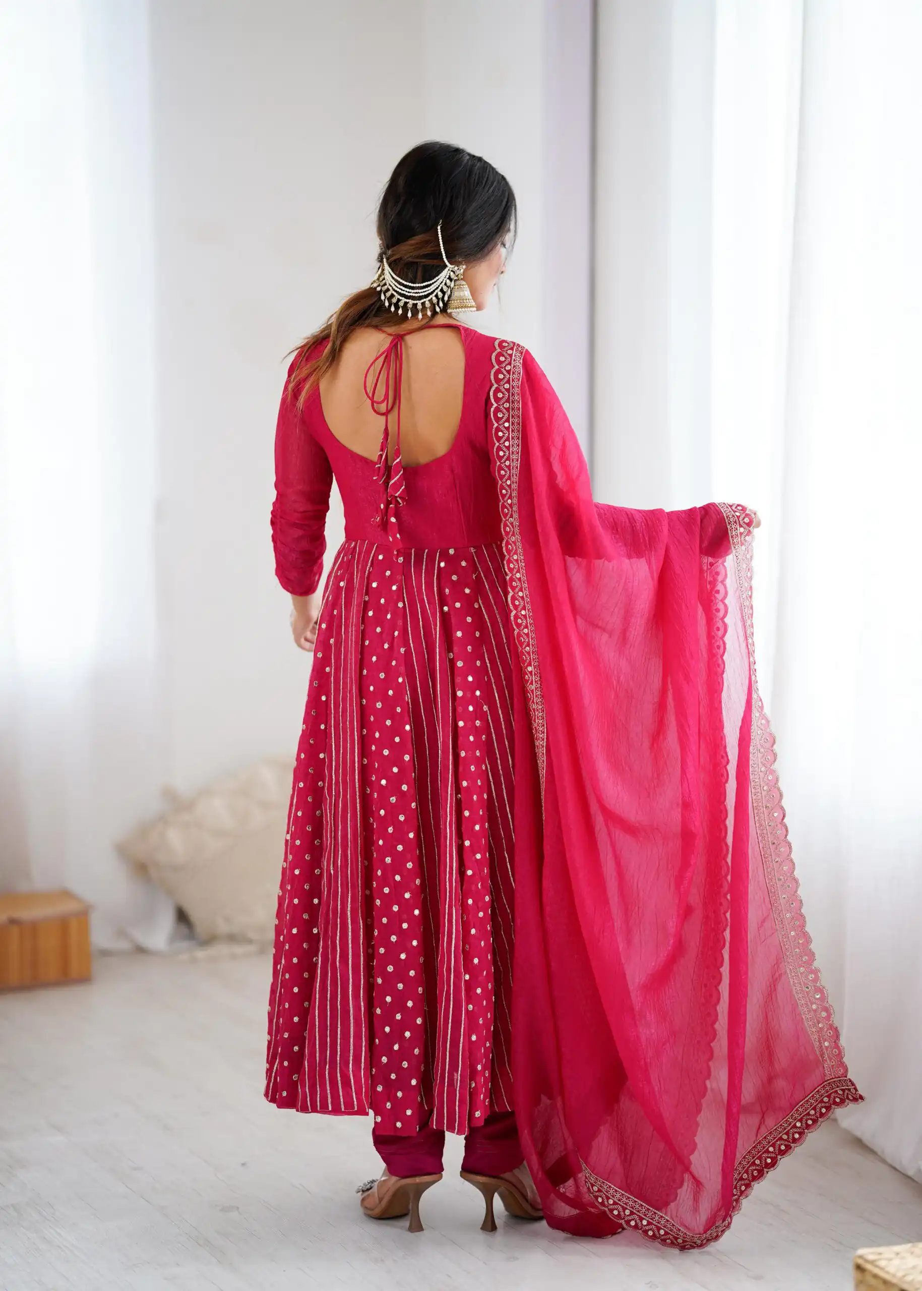 SRK 5293 Pink With Crunchy Silk With Fully Flair with Lace Work & Embroidery Work Anarkali Gown . Introductory Price ₹2149. Delivery 4-6 Worki | Gowns, Bollywood Gowns, Creative Gowns, Designer Gowns, Embroidered Gowns, Party Wear Gowns