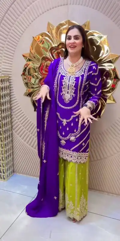 ND 5033 Purple Chinon Silk Salwar Suit with Embroidery Work & Lace Work. Affordable Price ₹2149. Delivery 4-6 Working Days. Shop now. | Jump Suits, Straight Suits, Salwar suit, Designer Suits, Casual Suits, Creative suits, Palazzo Suits, Party Wear Suits, Patiala Suits