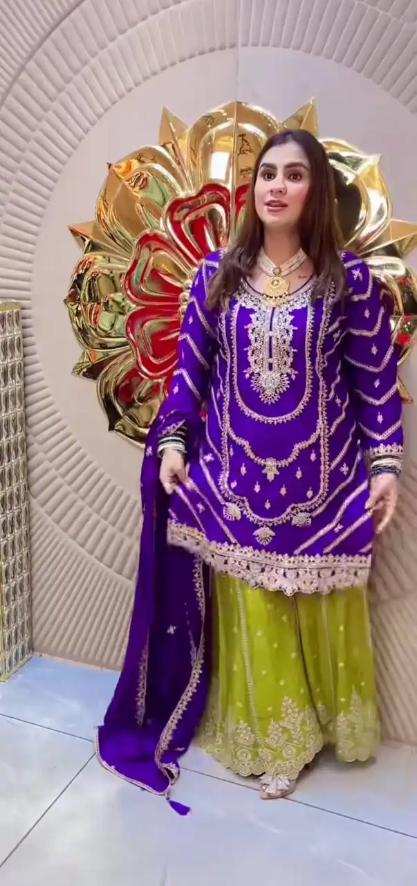 ND 5033 Purple Chinon Silk Salwar Suit with Embroidery Work & Lace Work. Affordable Price ₹2149. Delivery 4-6 Working Days. Shop now. | Jump Suits, Straight Suits, Salwar suit, Designer Suits, Casual Suits, Creative suits, Palazzo Suits, Party Wear Suits, Patiala Suits