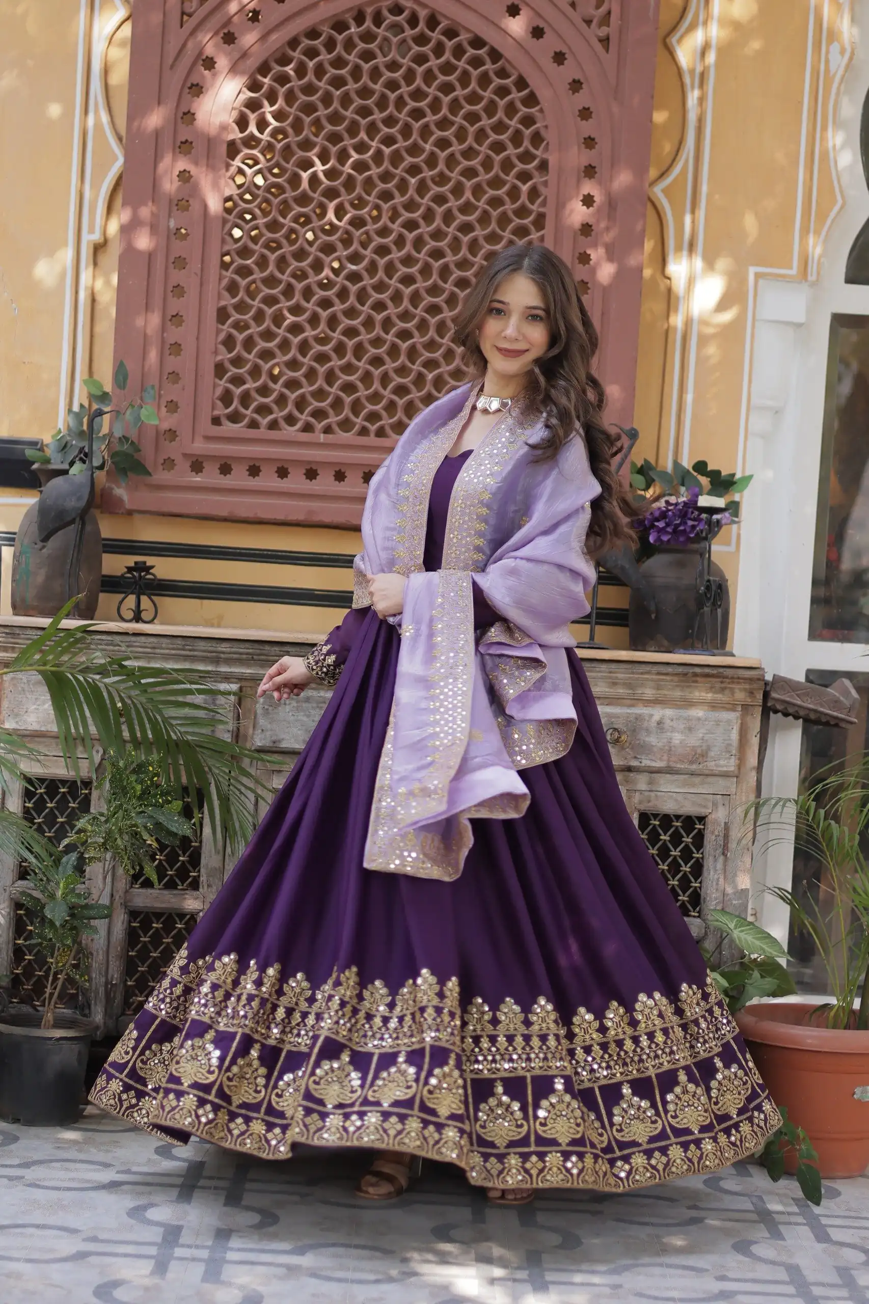 KA 1143 Purple Faux Georgette Sequence Work Gown Gown. Wedding, Party, Festive, Events Grab it for ₹2649. Delivery 4-6 Working Days. Shop now. | Gowns, Bollywood Gowns, Creative Gowns, Designer Gowns, Embroidered Gowns, Party Wear Gowns