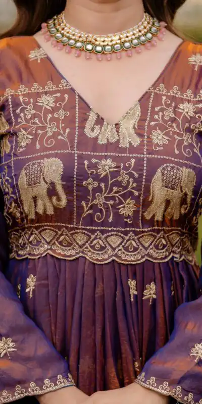 RR 38 Purple Fendy Satin Gown Perfect for Wedding, Party, Pongal, Makar Sankranti, Ganesh Chaturthi – . Available at ₹2649 only. Delivery 4-6 Wor | Gowns, Bollywood Gowns, Creative Gowns, Designer Gowns, Embroidered Gowns, Party Wear Gowns