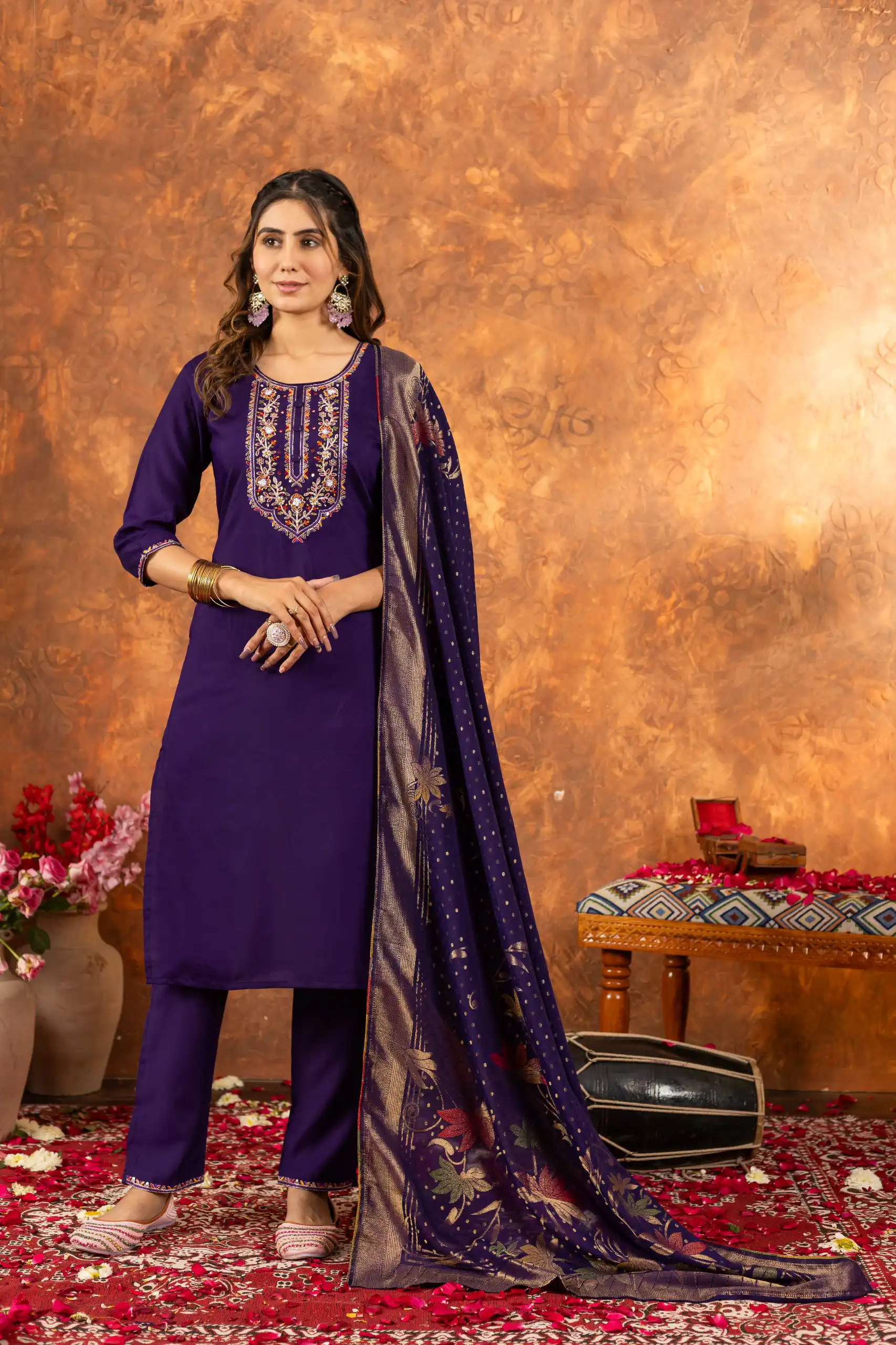 DIVA 103 Purple Marina Silk Salwar Suit with Embroidery Work. Introductory Price ₹2049. Delivery 4-6 Working Days. Shop now. | Jump Suits, Salwar suit, Designer Suits, Casual Suits, Creative suits, Palazzo Suits, Party Wear Suits, Patiala Suits, Straight Suits