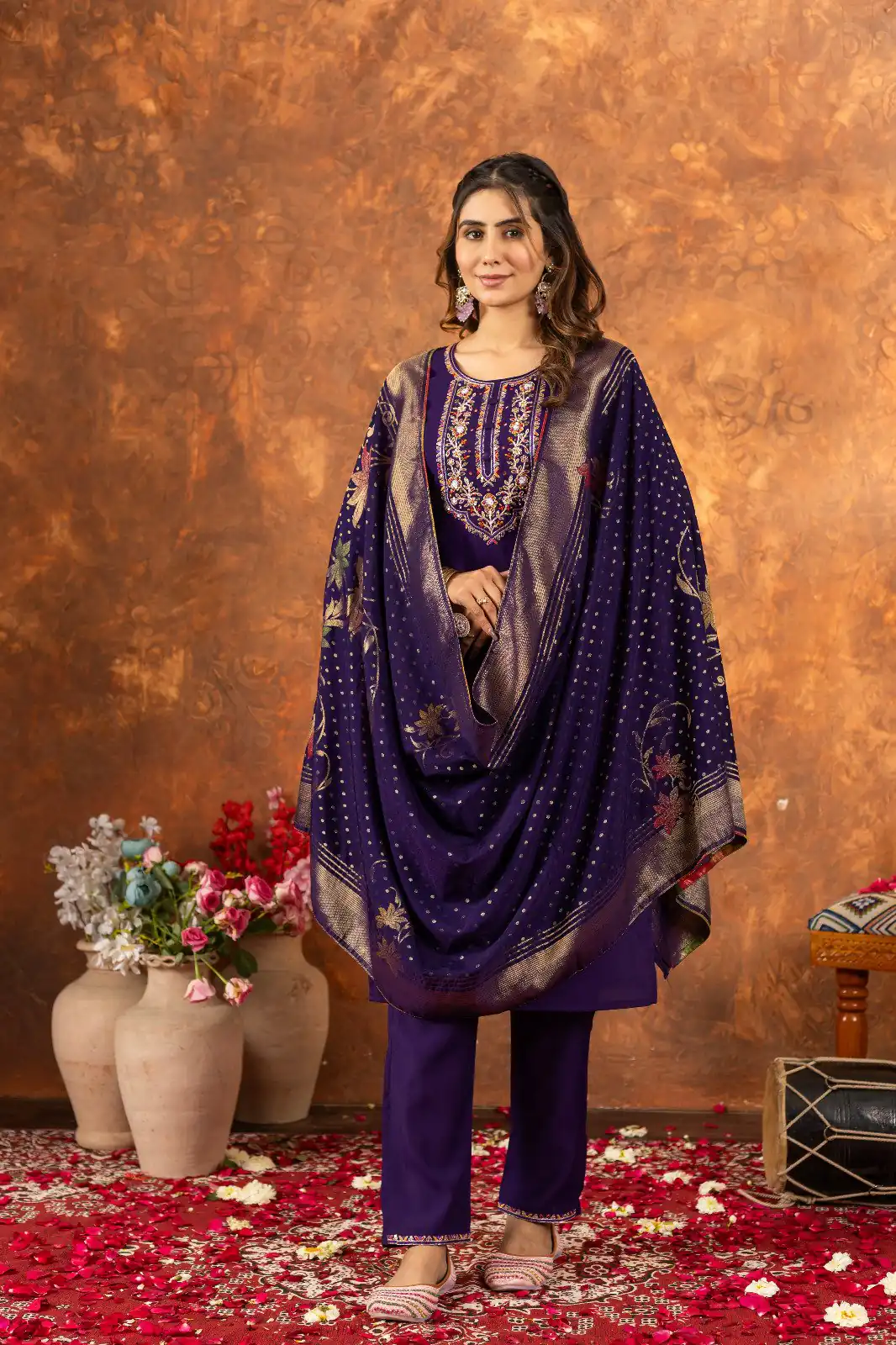 DIVA 103 Purple Marina Silk Salwar Suit with Embroidery Work. Introductory Price ₹2049. Delivery 4-6 Working Days. Shop now. | Jump Suits, Salwar suit, Designer Suits, Casual Suits, Creative suits, Palazzo Suits, Party Wear Suits, Patiala Suits, Straight Suits