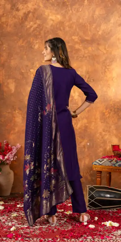 DIVA 103 Purple Marina Silk Salwar Suit with Embroidery Work. Introductory Price ₹2049. Delivery 4-6 Working Days. Shop now. | Jump Suits, Salwar suit, Designer Suits, Casual Suits, Creative suits, Palazzo Suits, Party Wear Suits, Patiala Suits, Straight Suits