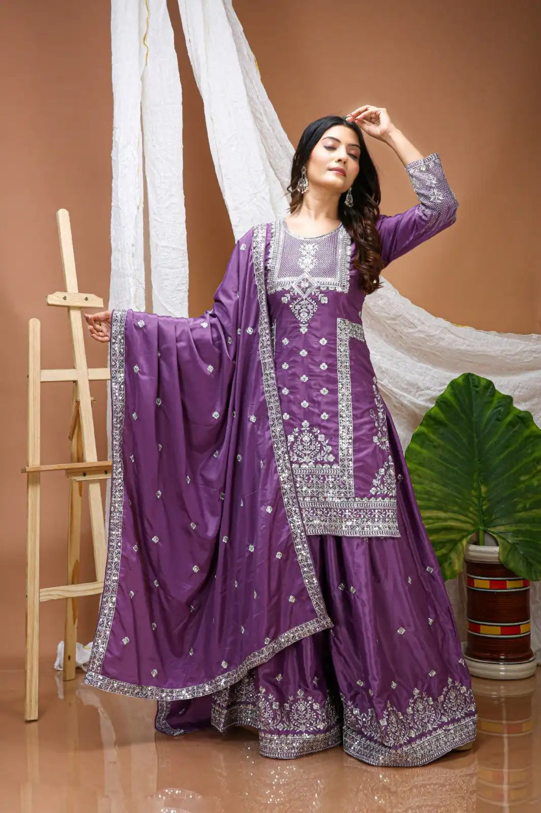 FE 127 Purple Natural Crep Salwar Suit Brown with Embroidery Work. Exclusive Offer ₹2449. Delivery 4-6 Working Days. Shop now. | Jump Suits, Salwar suit, Designer Suits, Casual Suits, Creative suits, Palazzo Suits, Party Wear Suits, Patiala Suits, Straight Suits