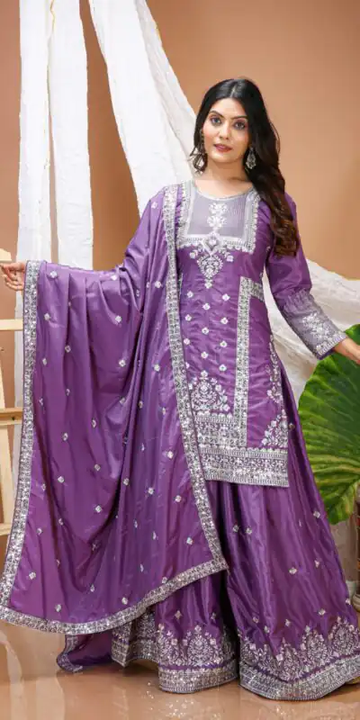 FE 127 Purple Natural Crep Salwar Suit Brown with Embroidery Work. Exclusive Offer ₹2449. Delivery 4-6 Working Days. Shop now. | Jump Suits, Salwar suit, Designer Suits, Casual Suits, Creative suits, Palazzo Suits, Party Wear Suits, Patiala Suits, Straight Suits