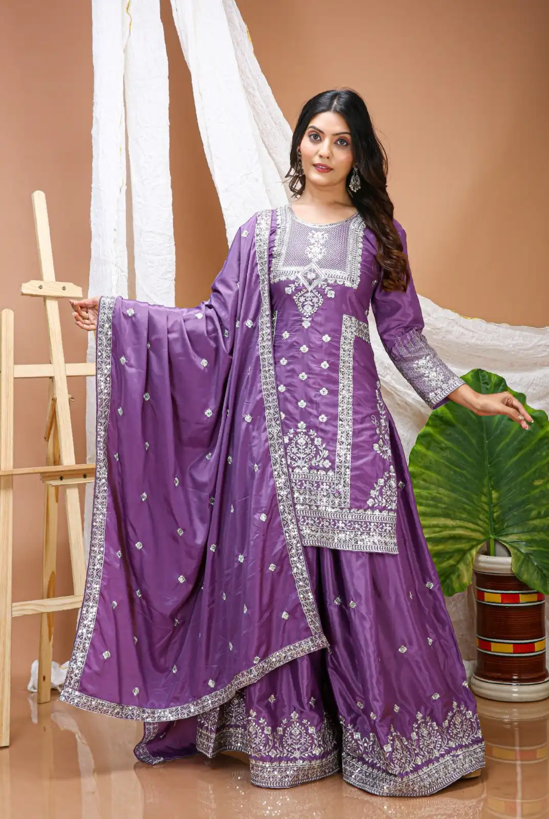 FE 127 Purple Natural Crep Salwar Suit Brown with Embroidery Work. Exclusive Offer ₹2449. Delivery 4-6 Working Days. Shop now. | Jump Suits, Salwar suit, Designer Suits, Casual Suits, Creative suits, Palazzo Suits, Party Wear Suits, Patiala Suits, Straight Suits