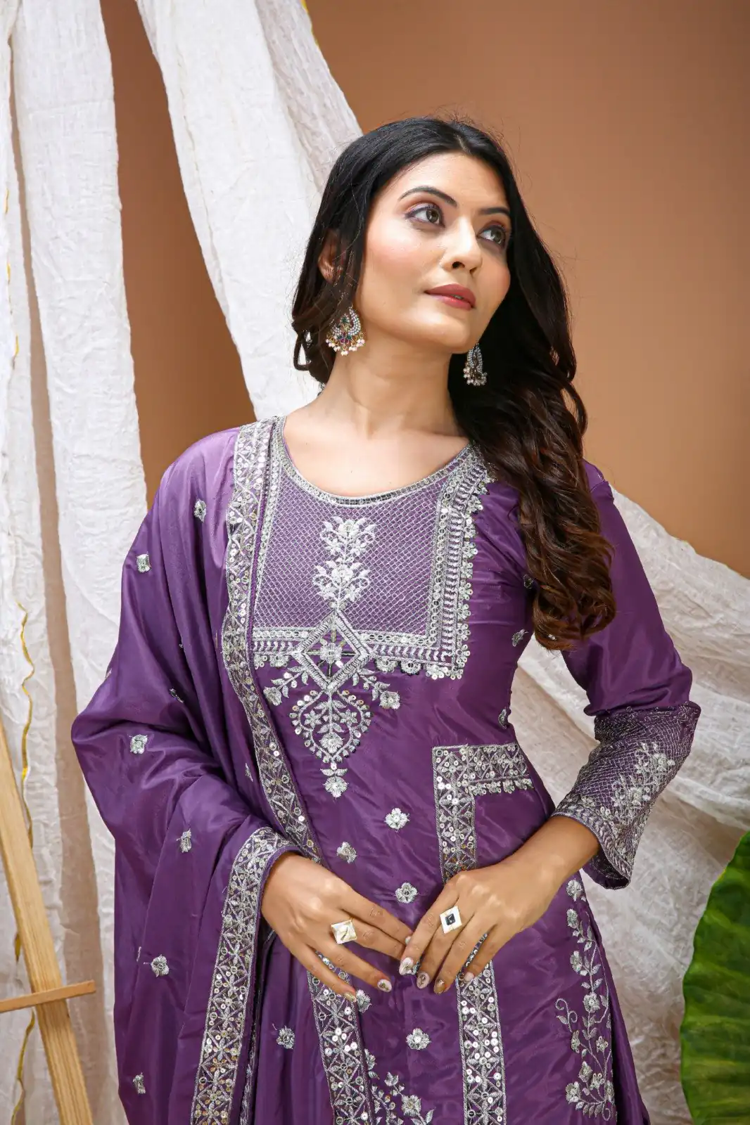 FE 127 Purple Natural Crep Salwar Suit Brown with Embroidery Work. Exclusive Offer ₹2449. Delivery 4-6 Working Days. Shop now. | Jump Suits, Salwar suit, Designer Suits, Casual Suits, Creative suits, Palazzo Suits, Party Wear Suits, Patiala Suits, Straight Suits