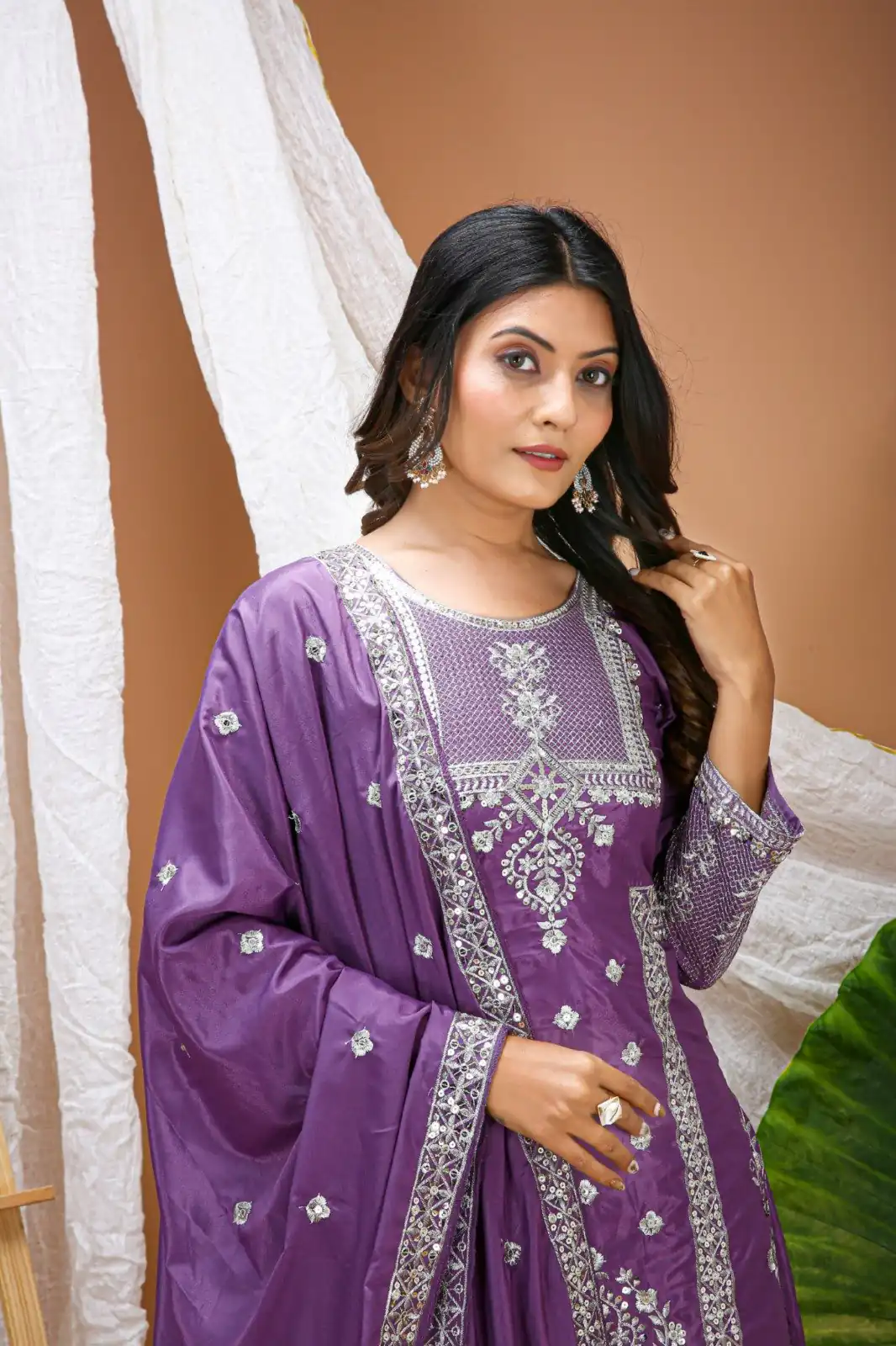 FE 127 Purple Natural Crep Salwar Suit Brown with Embroidery Work. Exclusive Offer ₹2449. Delivery 4-6 Working Days. Shop now. | Jump Suits, Salwar suit, Designer Suits, Casual Suits, Creative suits, Palazzo Suits, Party Wear Suits, Patiala Suits, Straight Suits