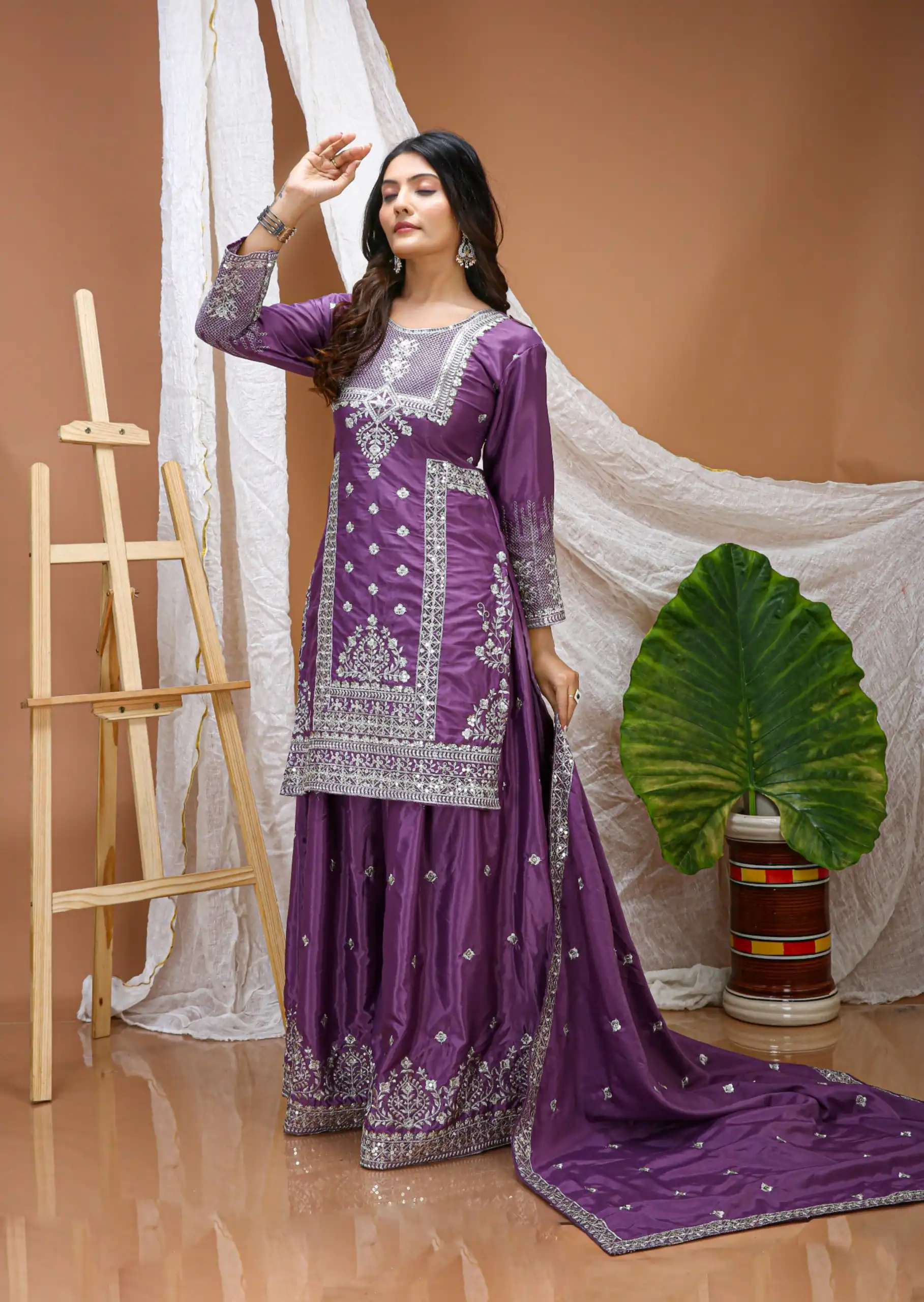 FE 127 Purple Natural Crep Salwar Suit Brown with Embroidery Work. Exclusive Offer ₹2449. Delivery 4-6 Working Days. Shop now. | Jump Suits, Salwar suit, Designer Suits, Casual Suits, Creative suits, Palazzo Suits, Party Wear Suits, Patiala Suits, Straight Suits
