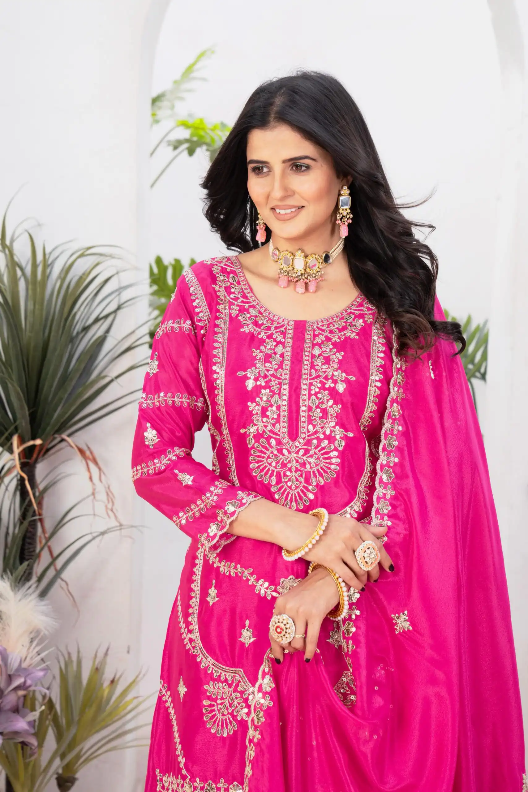 ND 5033 Rani Pink Chinon Silk Salwar Suit with Embroidery Work & Lace Work. Affordable Price ₹2149. Delivery 4-6 Working Days. Shop now. | Jump Suits, Straight Suits, Salwar suit, Designer Suits, Casual Suits, Creative suits, Palazzo Suits, Party Wear Suits, Patiala Suits