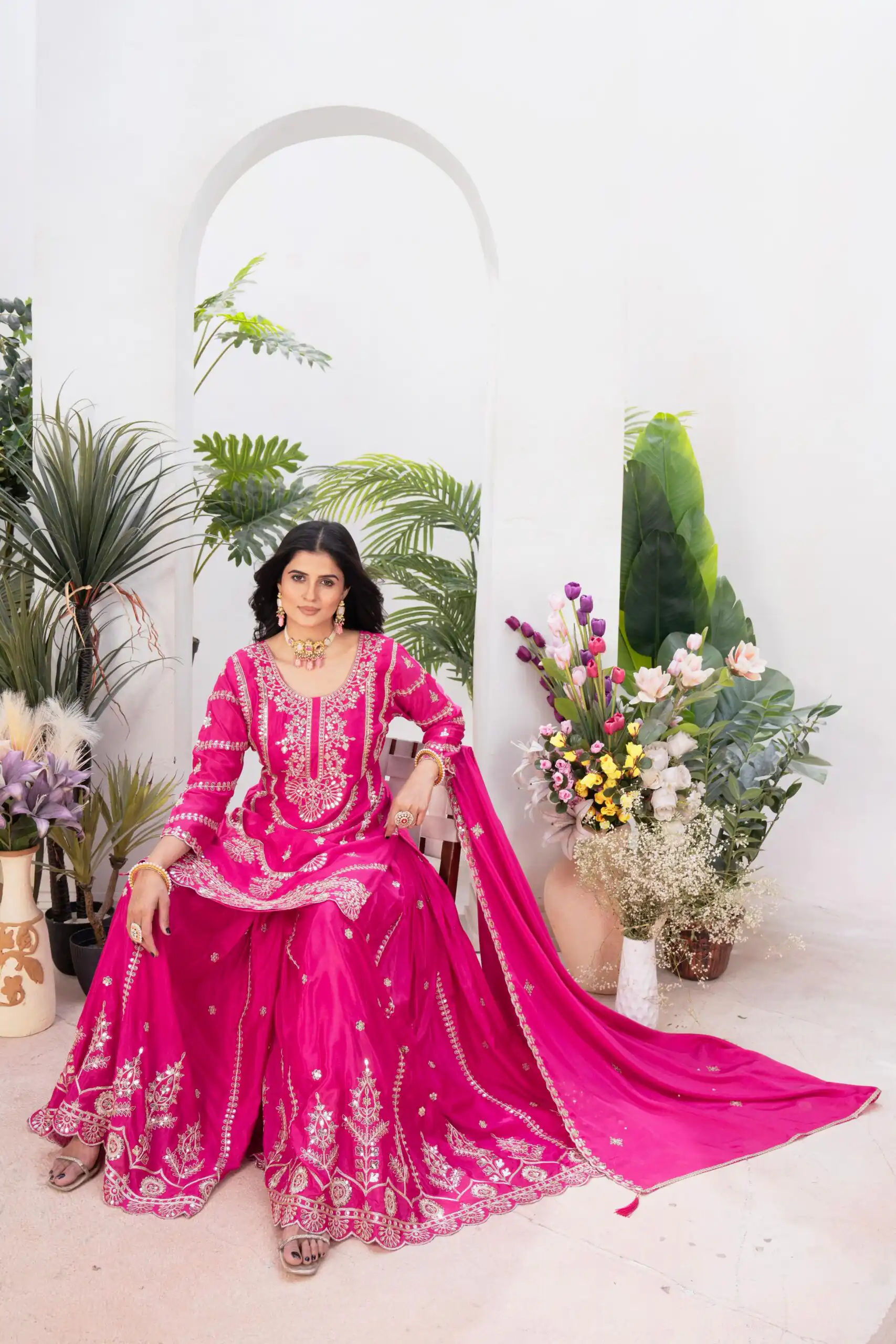 ND 5033 Rani Pink Chinon Silk Salwar Suit with Embroidery Work & Lace Work. Affordable Price ₹2149. Delivery 4-6 Working Days. Shop now. | Jump Suits, Straight Suits, Salwar suit, Designer Suits, Casual Suits, Creative suits, Palazzo Suits, Party Wear Suits, Patiala Suits