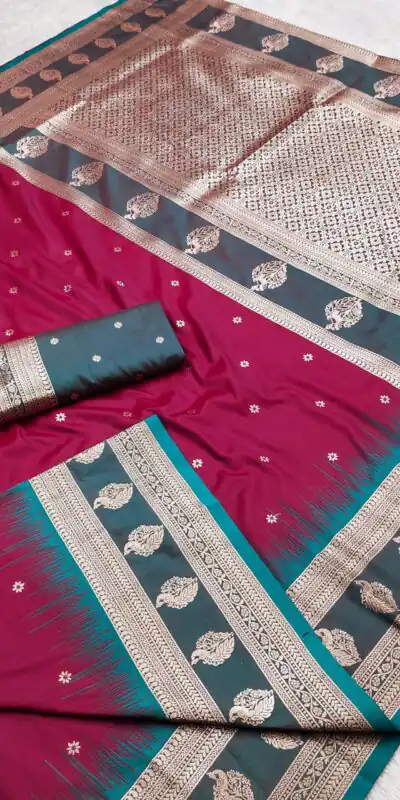 Red Banarasi Silk Zari Lace Work Saree