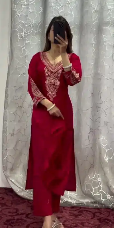 DC G85 Red Printed Chinon Salwar Suit with Lace Work & Mirror Work. Affordable Price ₹1799. Delivery 4-6 Working Days. Shop now. | Jump Suits, Salwar suit, Designer Suits, Casual Suits, Creative suits, Palazzo Suits, Party Wear Suits, Patiala Suits, Straight Suits