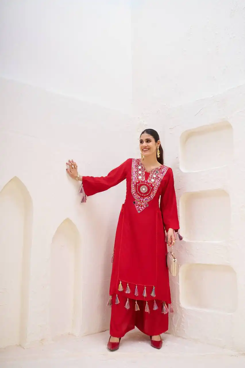 MF 912 Red in Rayon Cotton Embroidery & Mirror Work Salwar Suit . Introductory Price ₹1899. Delivery 4-6 Working Days. Shop now. | Jump Suits, Salwar suit, Designer Suits, Casual Suits, Creative suits, Palazzo Suits, Party Wear Suits, Patiala Suits, Straight Suits