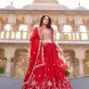 Red Vichitra Silk Thread Embroider Work Lehenga Choli