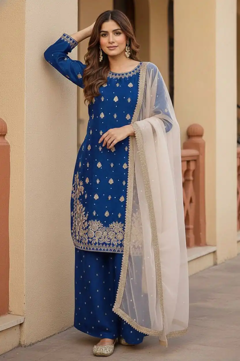 KF 1717 Royal Blue Zimmy Silk Salwar Suit with Lace Work & Embroidery Work. Affordable Price ₹2149. Delivery 4-6 Working Days. Shop now. | Jump Suits, Salwar suit, Designer Suits, Casual Suits, Creative suits, Palazzo Suits, Party Wear Suits, Patiala Suits, Straight Suits