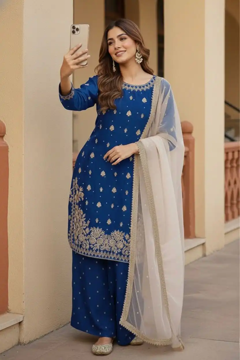 KF 1717 Royal Blue Zimmy Silk Salwar Suit with Lace Work & Embroidery Work. Affordable Price ₹2149. Delivery 4-6 Working Days. Shop now. | Jump Suits, Salwar suit, Designer Suits, Casual Suits, Creative suits, Palazzo Suits, Party Wear Suits, Patiala Suits, Straight Suits