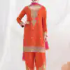Rust Chinon Embroidery Mirror Work Salwar Suit